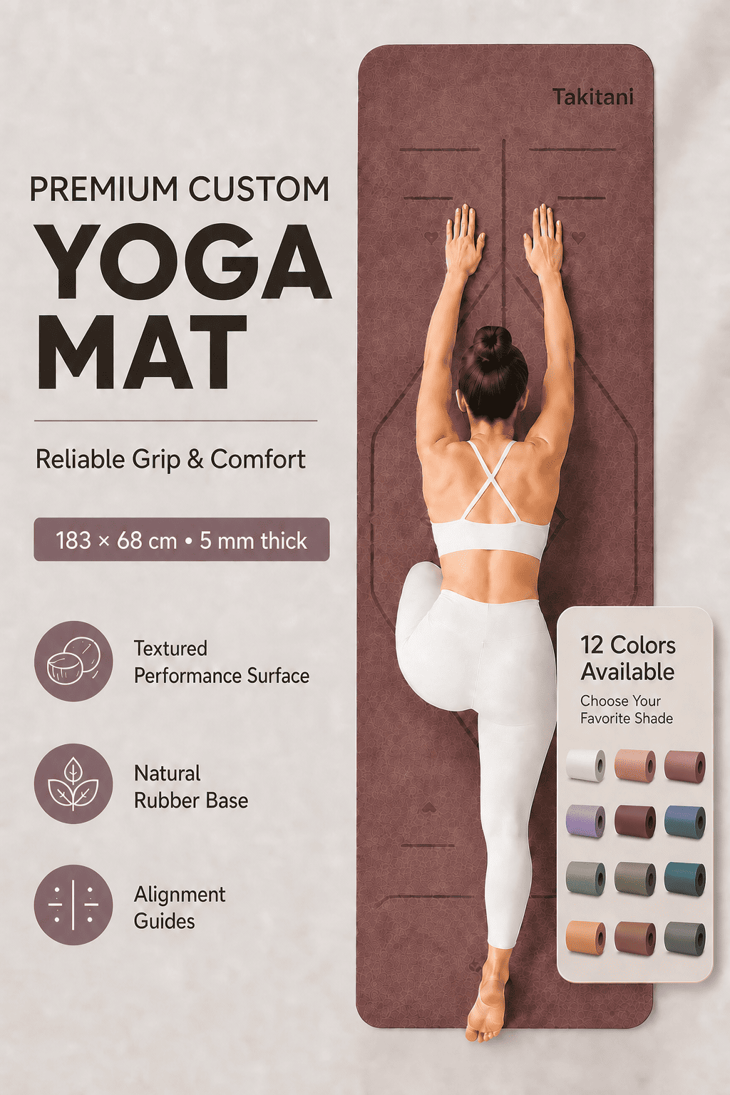 Custom Branded Yoga Mat with Logo – 5mm Natural Rubber
