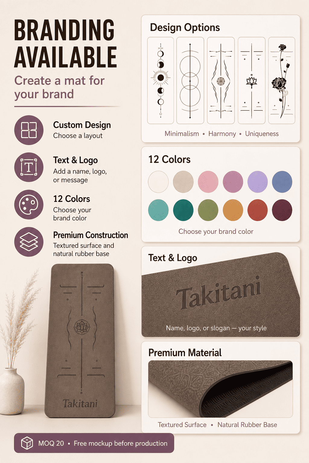 Custom Branded Yoga Mat with Logo – 5mm Natural Rubber