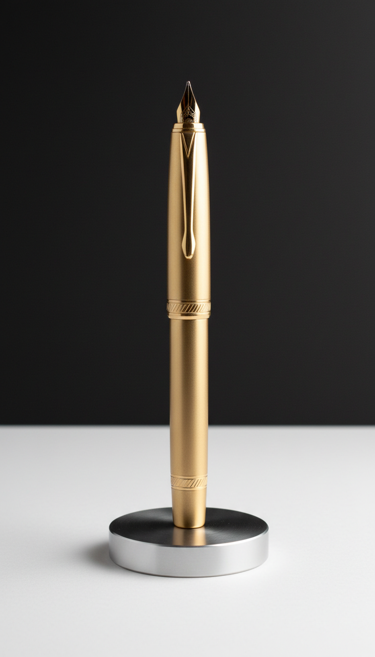 Gilded bronze collector's pen with minimalist packaging